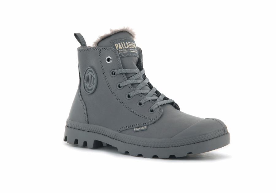 Palladium Pampa Hi Zip Leather S Gray Flannel