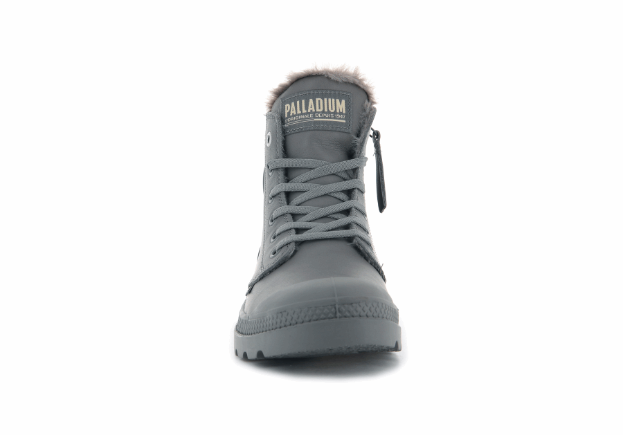 Palladium Pampa Hi Zip Leather S Gray Flannel