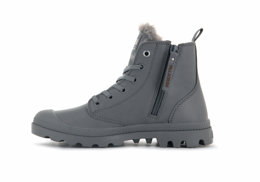 Palladium Pampa Hi Zip Leather S Gray Flannel