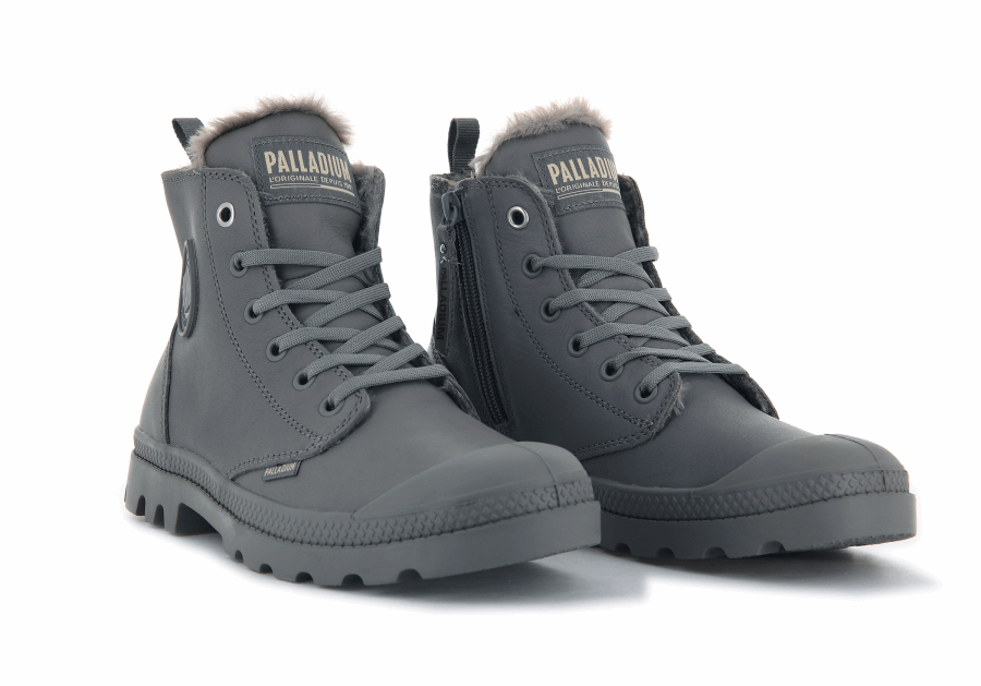 Palladium Pampa Hi Zip Leather S Gray Flannel
